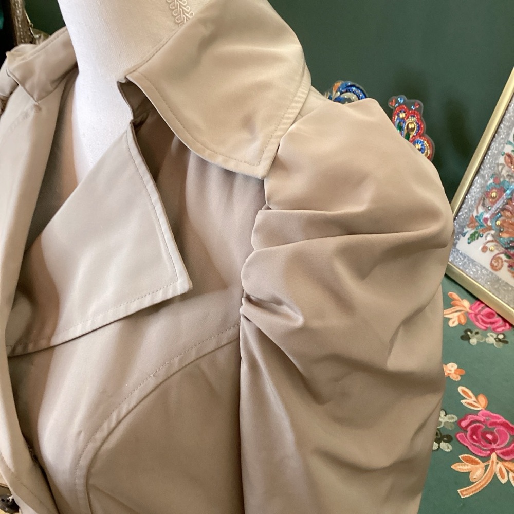 Jennifer Lopez Women Beige Double Breasted‎ Puff Sleeve Trench Coat XS - Picture 3 of 6